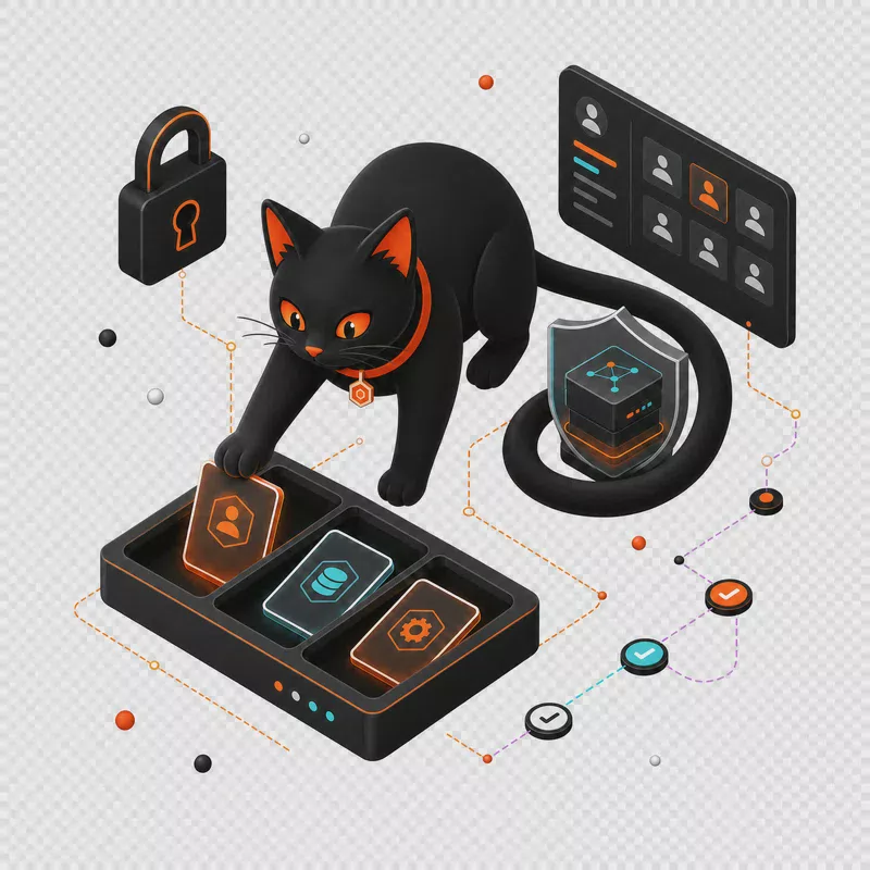 Чёрный кот сортирует карточки доступов для безопасного AI-агента