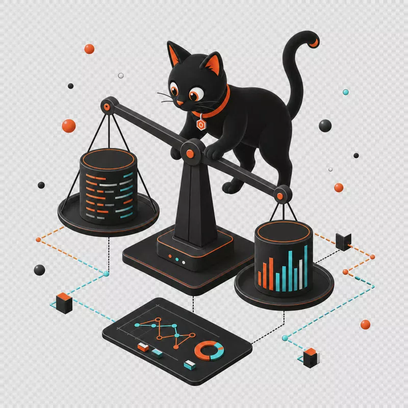 Black cat comparing two database approaches